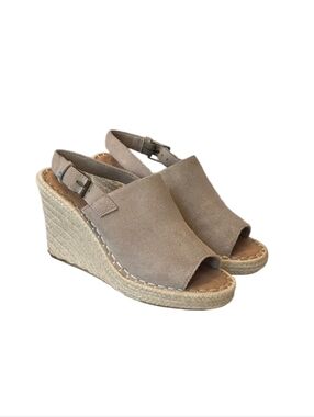 Toms Monica Taupe Suede Espadrille Wedge Slingback Sandals Size 6W
